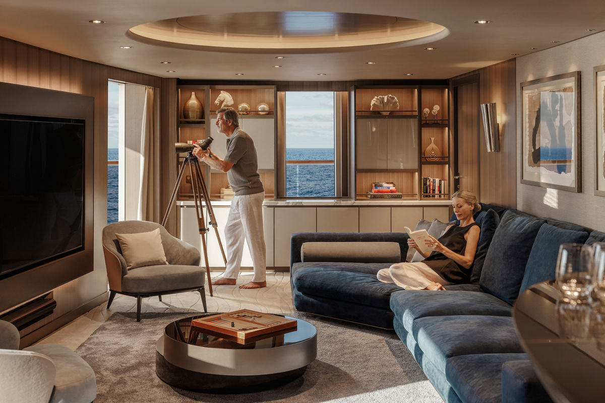 Explora Journeys Owner's Residence suite with panoramic ocean views and luxury furnishings